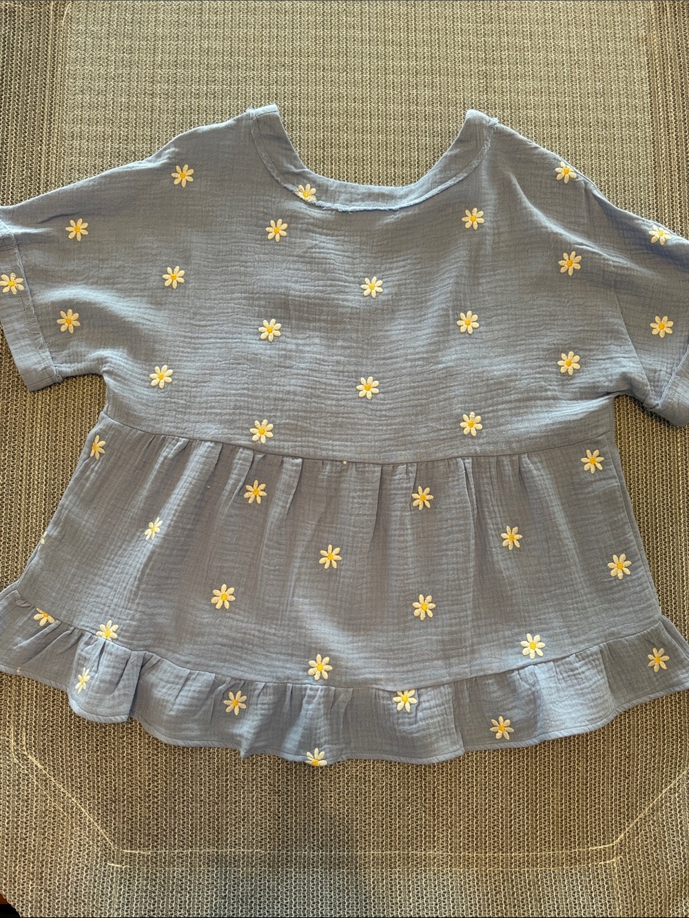 Very J Light Blue Daisy Embroidered Peplum Top - Picture 3 of 5